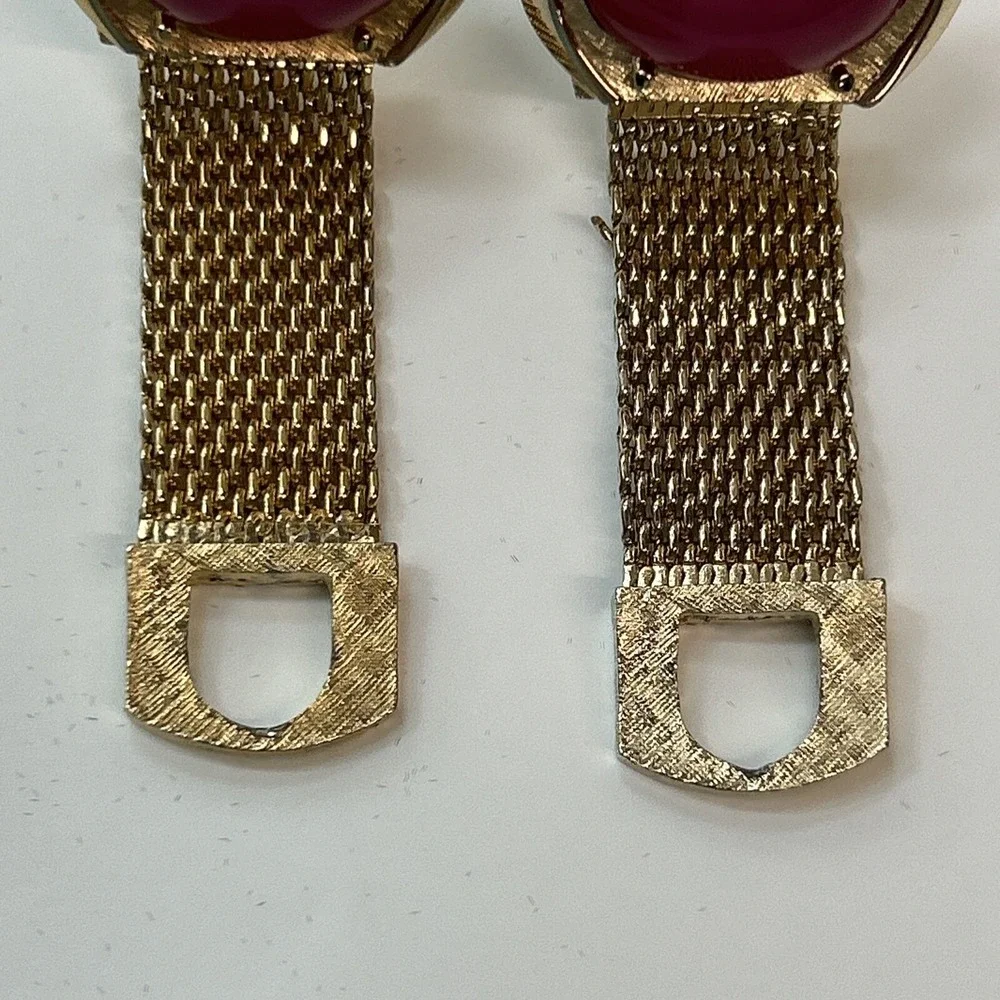 Swank Pink Moonglow & Gold Tone Cuff Links Signed Vintage Oval Gem Clasp Stamped